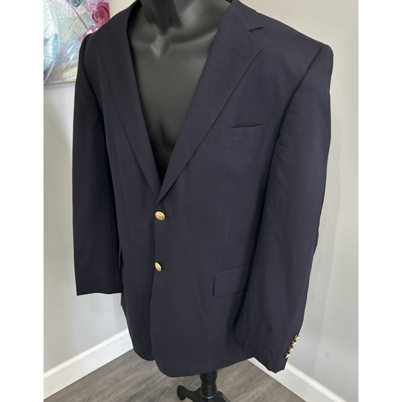 Jos A Banks 44R Black With Gold-Toned Two Button Vented Wool Jacket - Picture 3 of 6